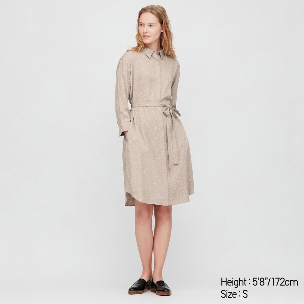 UNIQLO RAYON PRINT 3/4 SLEEVE SHIRT DRESS